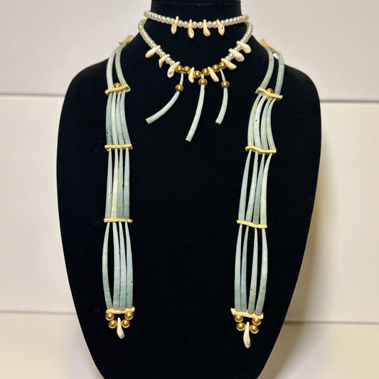 Elegant Pearl Chocker & Natural Jade Dentalium Earring Set